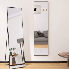 Modern Full Length Floor Mirror with Stand or Wall Mount with Black Frame
