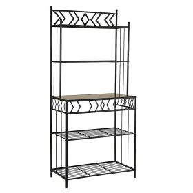 Kitchen Bakers Rack in Black Metal with Marble Finish Top
