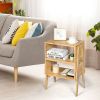 2 Pieces Bamboo Nightstand Sofa Table with Storage Shelf