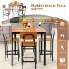 5-Piece Industrial Dining Table Set with Counter Height Table and 4 Bar Stools-Walnut