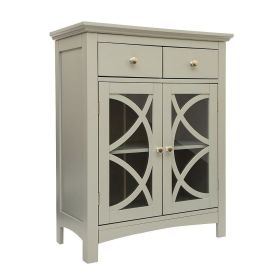 Modern 32-inch Bathroom Floor Cabinet with Glass Doors in Gray Wood Finish