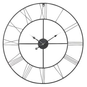 Round 24-inch Metal Wall Clock with Roman Numerals