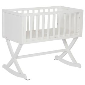 Solid Wood Rocking Baby Glider Cradle with Crib Mattress in White Finish