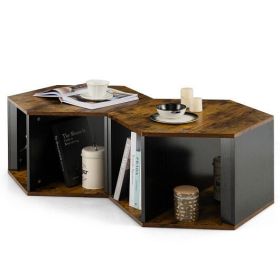 2 Pieces Hexagonal Side End Table for Living Office Coffee Room-Coffee