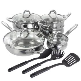 Gibson Home Ancona 12 Piece Stainless Steel Belly Shaped Cookware Set with Kitchen Tools