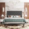 Queen Size Adjustable Height Grey Linen Upholstered Platform Bed with Headboard