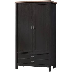 FarmHouse Black Oak Drawer and Garment Rod Wardrobe Armoire